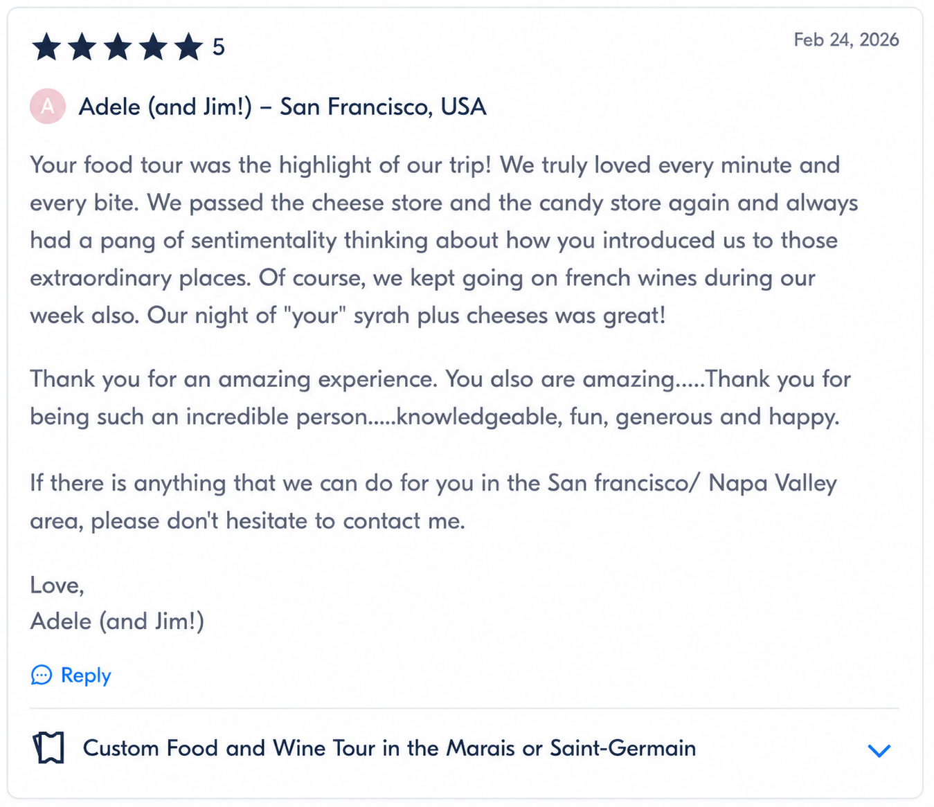 Original review from Adele (and Jim!)