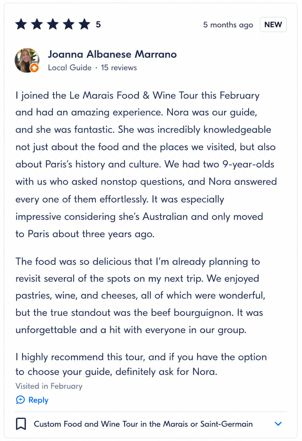 Original review from Joanna Albanese Marrano